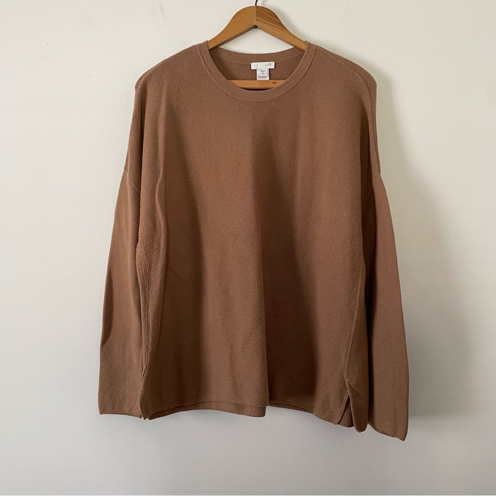 J. Jill Camel Tan Brown Lightweight Knit Long Sleeve Sweater Size Medium Petite